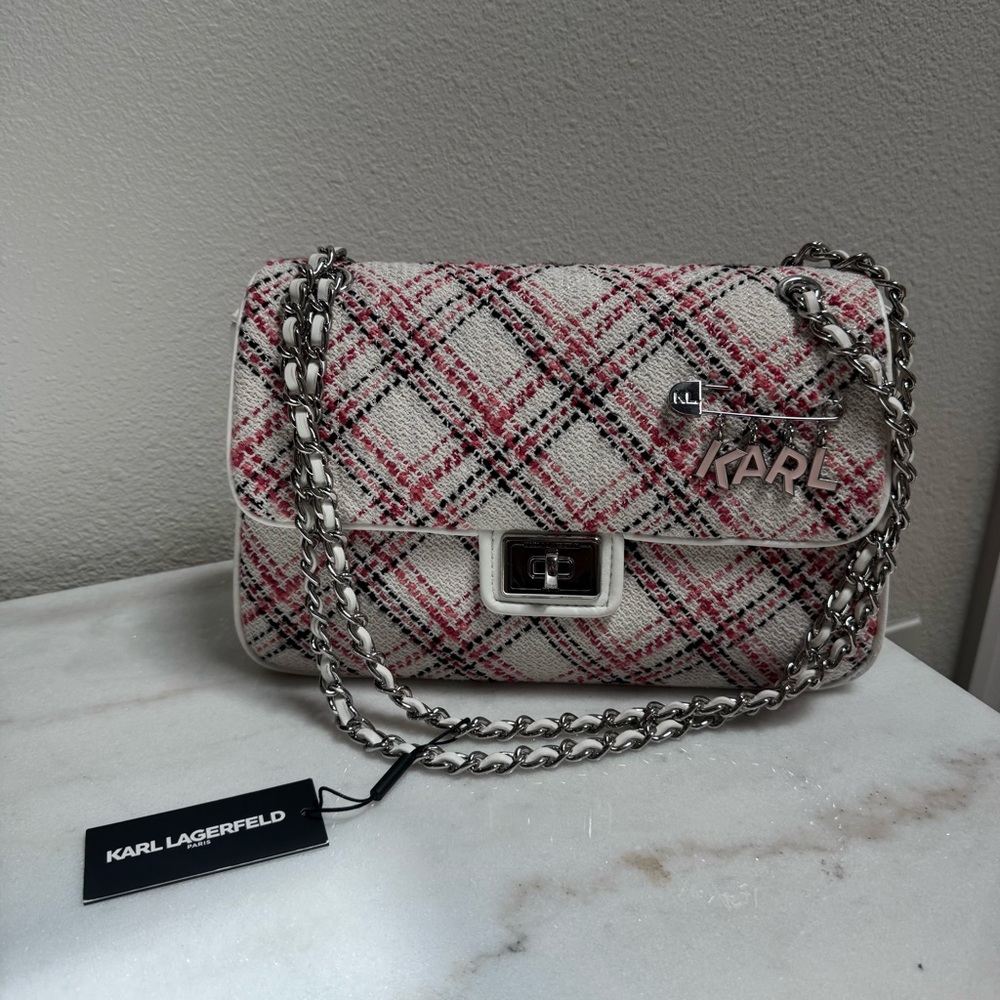Karl Lagerfeld Pink and White Plaid Women's Bag